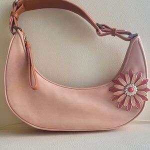 Ann Taylor Y2K Mini Suede Shoulder Bag with Enamel Flower Accent